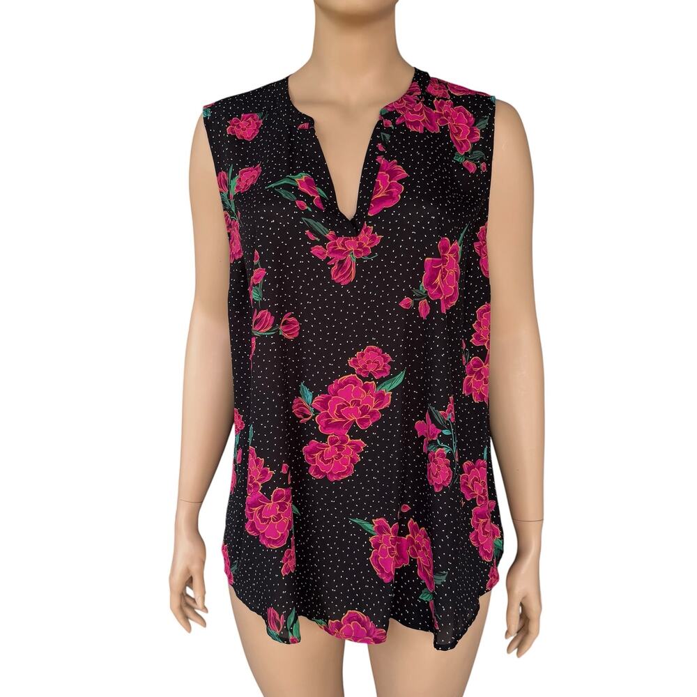 Torrid Georgette Size 4 4X Pink Rose Floral Polka Dot Split Neck Tunic Tank NWT
